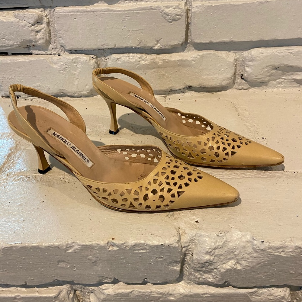 Manolo Blahnik lattice cut heels